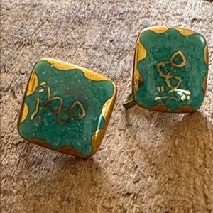 Vintage Ceramic and Gold Tone Square Screw Earrings